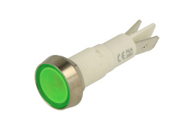 Kontrolka; FL1P-10NJ- 4_BGX230V; 10mm; podświetlenie neonówka 230V; zielony; konektory 6,3x0,8mm; srebrny; IP67; 51mm; FILN; RoH