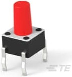 Short-stroke pushbutton, Form A (N/O), 50 mA/24 VDC, unlit , actuator (red, L 5.9 mm), 2.54 N, THT, 1-1825910-5