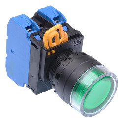 YW1L-MF2E20Q3G Green 12V illuminated 22mm Momentary Shrouded Push Button Switch 2NO IP65 IDEC