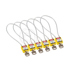 Kłódka bezpieczeństwa LOTO z linką (400 mm), żółta (6 szt.), 195977