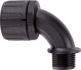 90° hose screw fitting, PG7, 10 mm, PA, IP66, black, (L) 32 mm, 166-22210