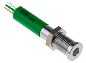 Lampka kontrolna do montażu panelowego 24V dc, zielona 6mm LED Chrom Końcówka lutownicza RS PRO