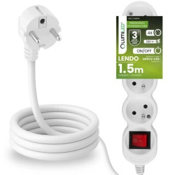 Przedłużacz Sieciowy Kabel z Uziemieniem Listwa Zasilająca 4 Gniazda 1.5m Włącznik ON/OFF Biały Sznur Lendo Lumiled
