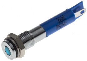 Lampka kontrolna do montażu panelowego 24V dc, niebieska 6mm LED Chrom Końcówka lutownicza RS PRO