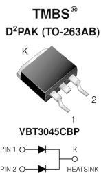 VBT3045CBP-M3 Trench MOS Barrier Schottky Rectifier for PV Solar Cell Bypass Protection Ultra Low VF = 0.30 V at IF = 5.0 A