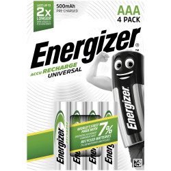 Energizer E301375700 Universal HR03 AAA Battery Rechargeable NiMH 500 mAh 4pc