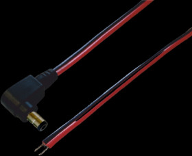 DC connection cable, 1.5 m, red/black, plug 2.5 x 5.5 mm, angled to open end, 075903