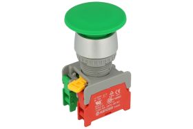 Przełącznik; bezpieczeństwa; przyciskowy; EB22-1-O/C-G; ON-(OFF)+OFF-(ON); grzybkowy; 2 tory; zielony; bez podświetlenia; monost