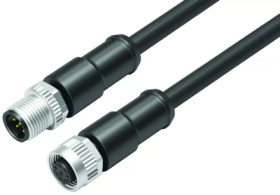 Sensor actuator cable, M12-cable plug, straight to M12-cable socket, straight, 8 pole, 1 m, PUR, black, 2 A, 77 3430 3429 50708-