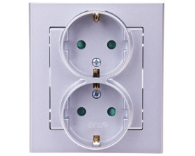 SONATA Gniazdo podwójne z/u Schuko z przesłonami srebro mat GP-2RSP/38