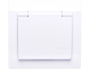KIER Gniazdo bryzgoszczelne z/u Schuko IP44 z przesłonami klapka biała GPH-1WSP/00/w