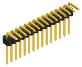 Pin header, 15 pole, pitch 1.27 mm, angled, black, 10061010