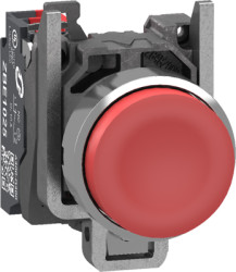 Pushbutton, unlabeled, unlit, groping, 1 Form B (N/C), waistband round, red, front ring metal, mounting Ø 22.5 mm, XB4BL425