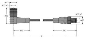 Turck 6628025 Złącze konfekcjonowane czujnika/aktuatora WKC4Q-1-RSC4Q/TXL, piny: 3, 1 m, 1 szt.
