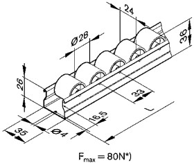 Bieżnia rolki, dł. gąsienic: 2000mm, szer. gąsienic: 35mm, śr, rolki: 28mm, szer. rolki: 24mm