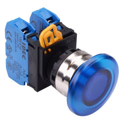 YW4L-A4E20Q0S Blue 22mm Metal Bezel Mushroom Maintained Push Button Switch 2NO IP65 IDEC