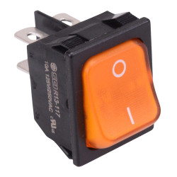 Yellow 230V illuminated On-Off Rectangle Rocker Switch DPST 10A R13-117B-01