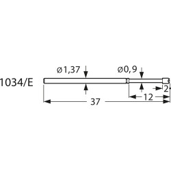 ICT spring contact with probe, tip, Ø 2.5 mm, travel  10 mm, pitch 2.54 mm, L 37 mm, 1034/E-H-1.5N-AU-2.5