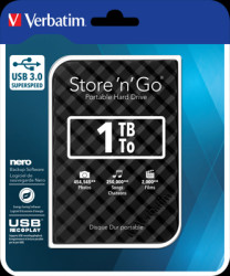 Hard disk, 1000 GB, for fast data transfers, USB 3.0, black, Verbatim 53194