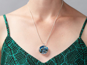 Blue Circuit Board Pendant Necklace with Silver Chain [Discontinued]