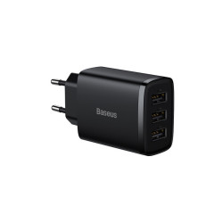 Ładowarka 3xUSB-A Baseus 17W Czarna, sieciowa CCXJ020101