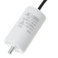 Kondensator rozruchowy do silnika 20uF 450VAC, przewody 15cm, 40x70mm