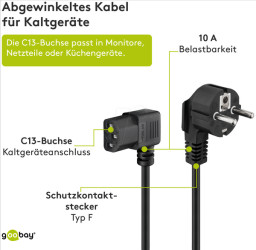 93119 Beidseitig abgewinkeltes Kaltgeräte-Anschlusskabel, 5 m, Schwarz