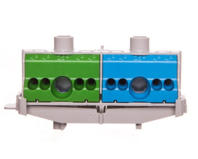 Listwa zaciskowa PE i N na szynę 80 A 2x(1x25mm + 4x4mm2) niebiesko-zielona FC PN 10 26001206