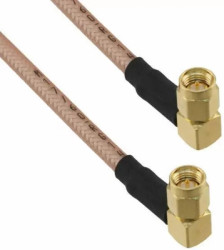 Coaxial cable, SMA plug (angled) to SMA plug (angled), 50 Ω, RG-142, grommet black, 457 mm, 135104-07-18.00