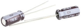 Kondensator 10μF 25V dc Radialny, Otwór przelotowy Nichicon roztaw: 2mm 5 (Dia.) x 11mm