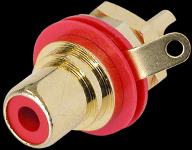 NYS367-2 RCA panel jack, gold, red colour ID ring