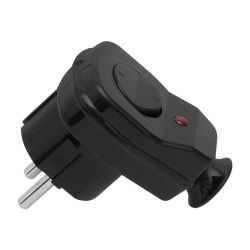 Wtyczka sieciowa WT-16U/ŁK kątowa czarna z przeł.