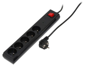 Listwa przeciwprzepięciowa PS-5P 5-gniazd z/u 10A 3m /OMY 3x1/ czarna