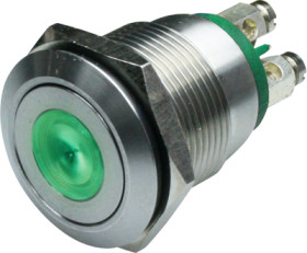 Vandal-proof pushbutton, 1 pole, silver, illuminated  (green), 0.05 A/24 V, mounting Ø 19.2 mm, IP66, MPI001/TERM/GN