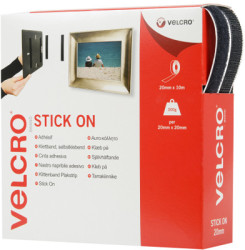 Velcro tape, 20 mm, with adhesive and fleece part, black, 10 m, VEL-EC60220