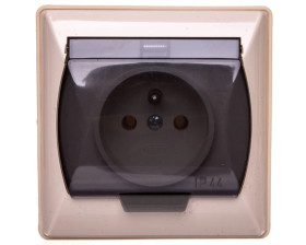 AKCENT Gniazdo bryzgoszczelne z/u IP44 klapka przezroczysta beżowe GPH-1AZ/01/d