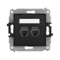 ICON Mechanizm gniazda komputerowego podwójnego 2xRJ45, kat. 7, ekranowane, 8-stykowy czarny mat 12IGK-10