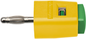 Quick pressure clamp, 4 mm, yellow/green, 30 VAC/60 VDC, 16 A, 4 mm plug, nickel-plated, SDK 502 / GNGE
