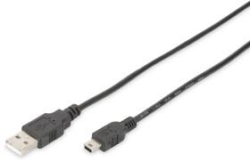 Digitus Kabel USB USB 2.0 Złącze męskie USB-A, Złącze męskie USB Mini-B 1.00 m czarny konstrukcja okrągła, podwójne ekra