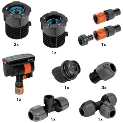 GARDENA 08272-20 Sprinkler Pipeline Starter Set Adjustable Coverage