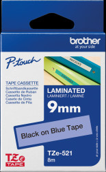 TZE-521 Laminated labelling tape, black on blue, 9 mm