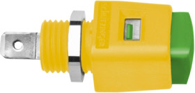Quick pressure clamp, 12.5 mm, yellow/green, 30 VAC/60 VDC, 16 A, faston plug, nickel-plated, ESD 498 / GNGE