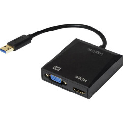 Logilink Ua0234 USB VGA HDMI Adapter Black 10cm USB 3.0 To VGA HDMI