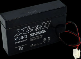 XP0.8/12 JST Rechargeable lead fleece battery, 12 V, 0.8 Ah, JST plug