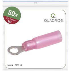 Quadrios 23C516 Ring Terminal 1.5mm&#xB2; 4.3mm Hole Red 50pcs Heat Shrink 90&#xB0;C