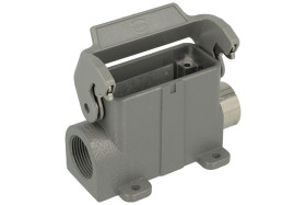 Obudowa złącza; Han A; 09200100291; 10A; metal; proste; na panel; 1 boczne wyjście przewodu; z 1 klamrą; wyjście na dławnicę PG1