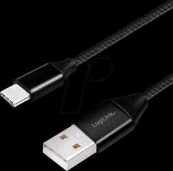 CU0140 Sync and charging cable, USB-A -> C, 1.0 m, cotton, black