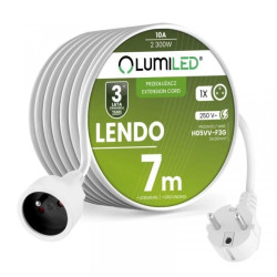 Przedłużacz Sieciowy Kabel z Uziemieniem Listwa Zasilająca 1 Gniazdo 7m Biały Sznur Lendo Lumiled