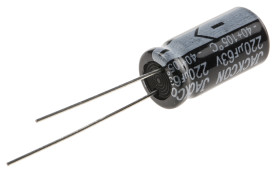 Kondensator 220μF 63V dc Radialny, Otwór przelotowy RS PRO roztaw: 5mm 10 (Dia.) x 20mm