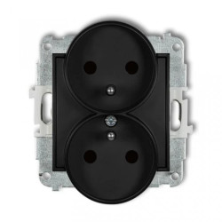 ICON Mechanizm gniazda podwójnego do ramki z uziemieniem 2x(2P+Z) (przesłony torów prądowych) czarny mat 12IGPR-2zp